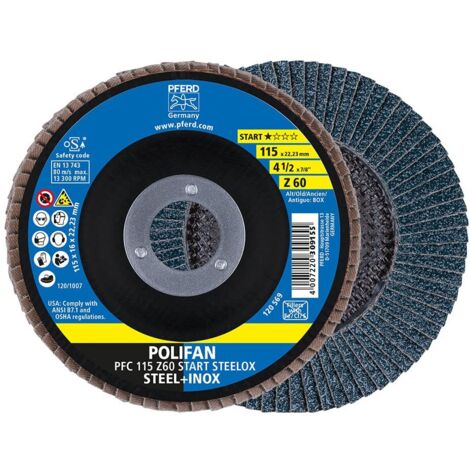 PFERD 69300937 PFC 115 Z 60 START STEELOX Disco con falde Diametro 115 mm Ø foro 22.23 mm 10 pz.