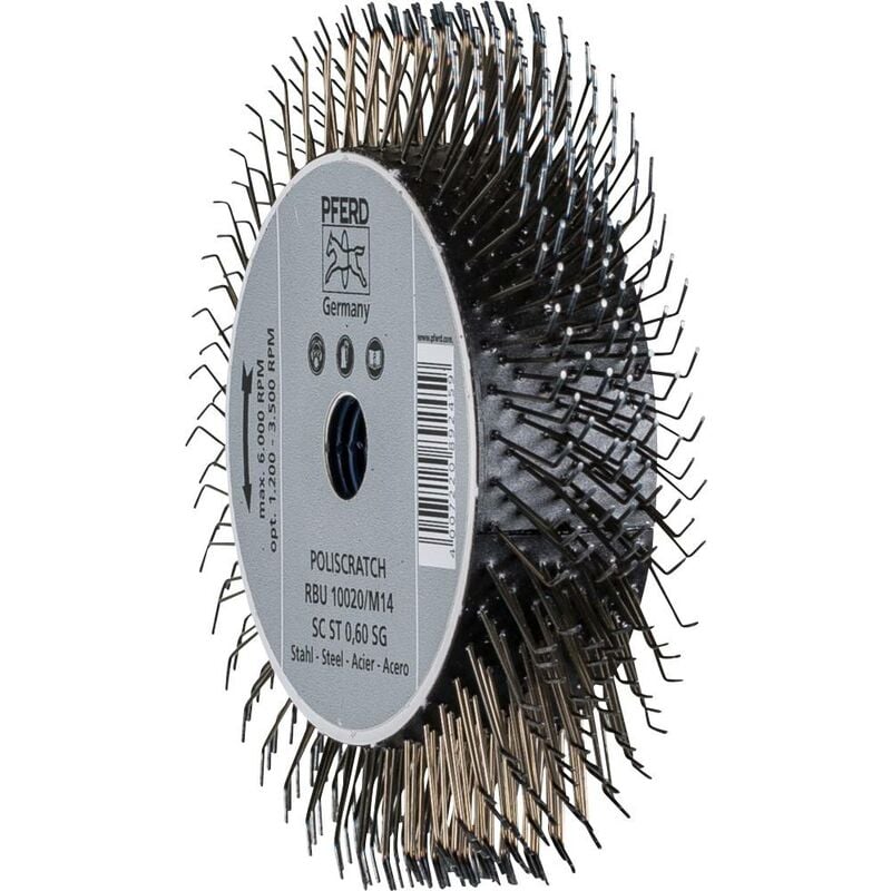 Pferd - Brosse ronde poliscratch non agrandie rbu ø 100 x 20 mm M14 ø fil d'acier 0,60 pour meuleuse d'angle 43502102 5 pc(s) Y181732