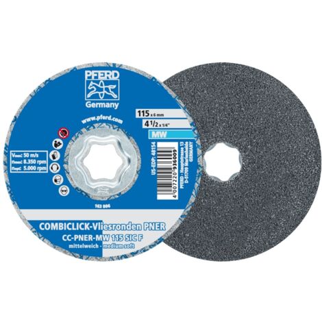 PFERD COMBICLICK verpresste Vliesronde CC PNER Ø 115 mm Mittelweich SIC Fein für Finish