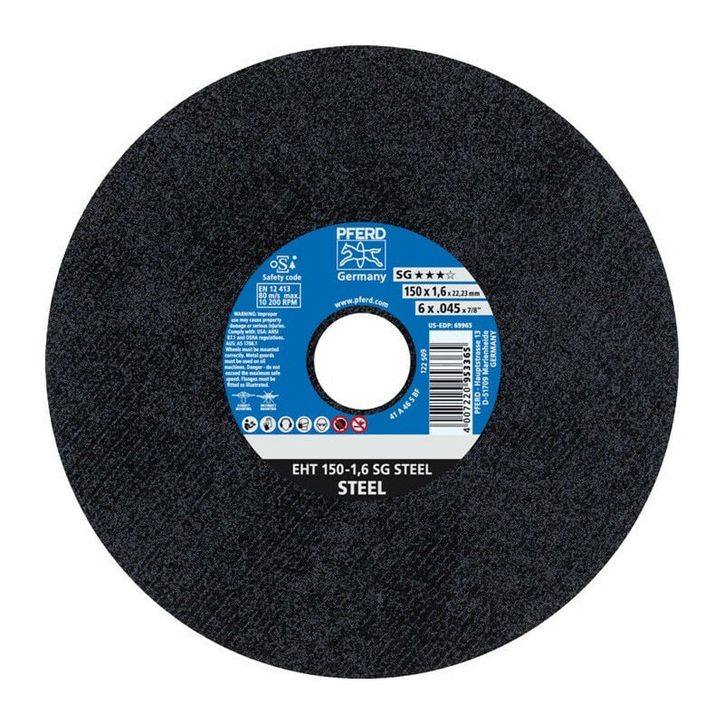 Pferd - Disco da taglio sg steel D150x1,6mm dritto sta trapano 22,23mm (Per 25)