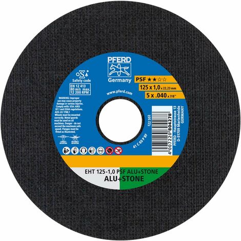 PFERD Disco da taglio in alluminio PSF + pietra, 125 x 1,0 x 22,23 mm, diritto, 61819015, per metalli non ferrosi e materiali minerali
