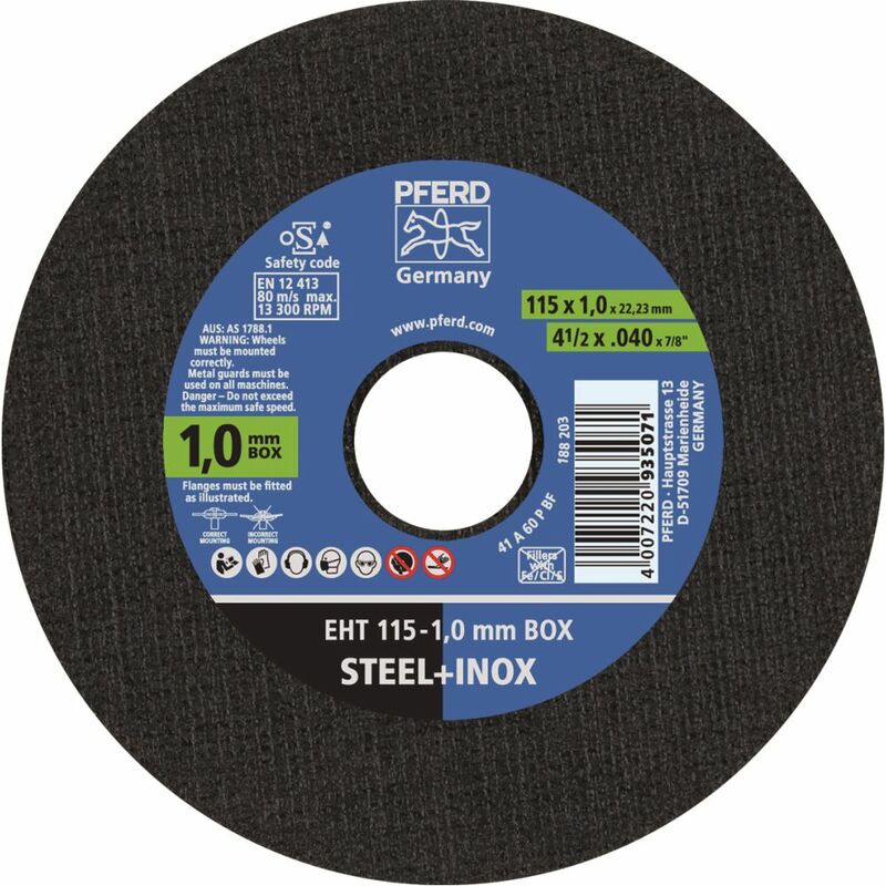 

Disco de corte  115 mm para acero y acero inoxidable (INOX) | 1,0 mm Paquete de 25 uds. - Pferd