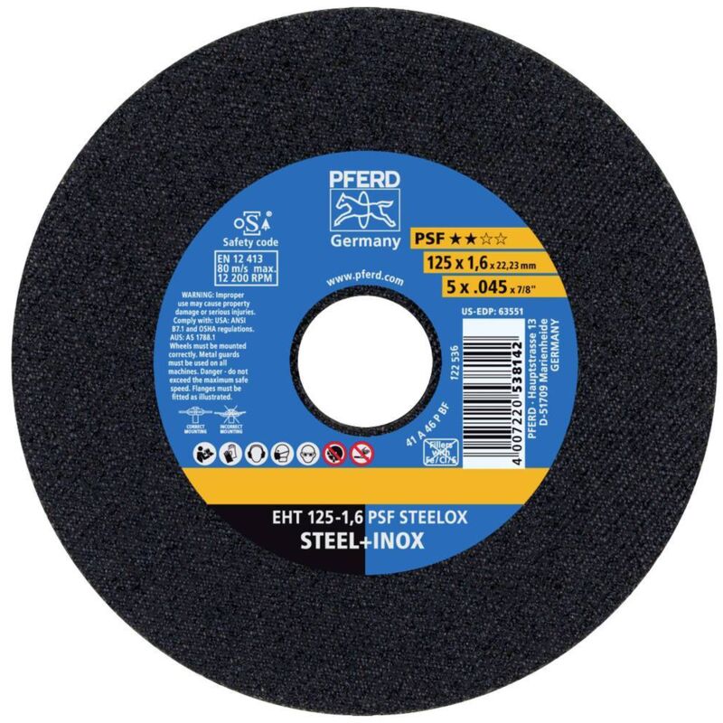 PFERD EHT 125-1,6 PSF STEELOX (10) 69198296 Disque à tronçonner 125 mm 10 pc(s) acier inoxydable, acier