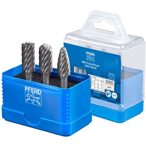 PFERD Hartmetall Hochleistungsfrässtift Set 1907 INOX 3-tlg. Ø 12mm Schaft-Ø 6 mm für Edelstahl