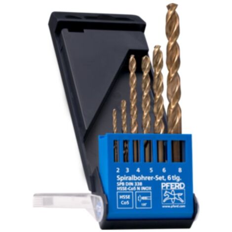 PFERD JEU DE 6 FORETS HÉLICOÏDAUX EN INOX Ø 2-8 MM, HSS-E CO5 N, DIN 338, 135° 25298004 - POUR MATÉRIAUX DURS ET DURS