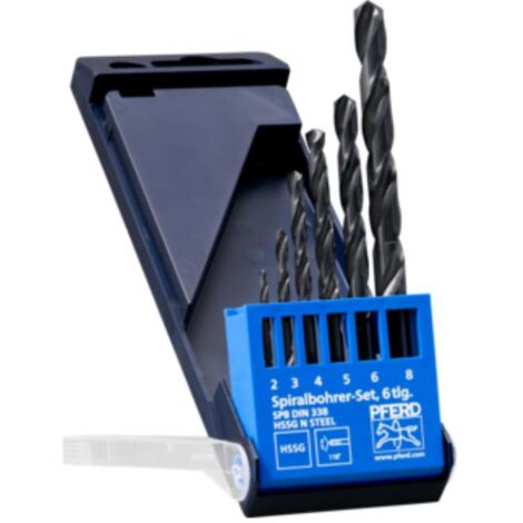 PFERD JEU DE 6 FORETS HÉLICOÏDAUX STEEL - Ø 2-8 MM, HSS-G N, DIN 338, 118° - 25298003 - UTILISATION UNIVERSELLE