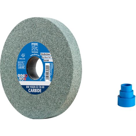 PFERD - Mola a disco, 150 x 20 x 32 mm, Carbide, granulometria 60, carburo di silicio, 39008570 per la lavorazione di materiali duri, con bussole di riduzione integrate 25/20/16 mm