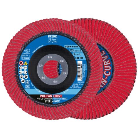 PFERD POLIFAN CURVE Fächerscheibe PFR 125x22,23 mm Breite L Z40 SGP STEELOX für Stahl/Edelstahl 2 Stk