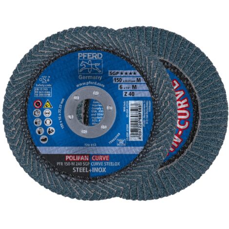 PFERD POLIFAN CURVE Fächerscheibe PFR 150x22,23 mm Breite M Z40 SGP STEELOX für Stahl/Edelstahl