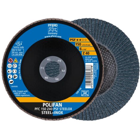 PFERD POLIFAN Fächerscheibe PFC 150x22,23 mm konisch Z40 Uni.-Linie PSF STEELOX Stahl/Edelstahl