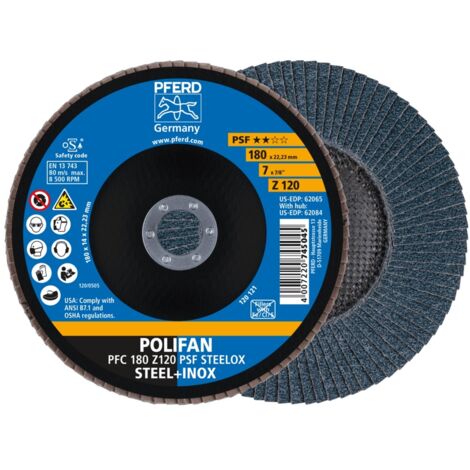 PFERD POLIFAN Fächerscheibe PFC 180x22,23 mm konisch Z120 Uni.-Linie PSF STEELOX Stahl/Edelstahl
