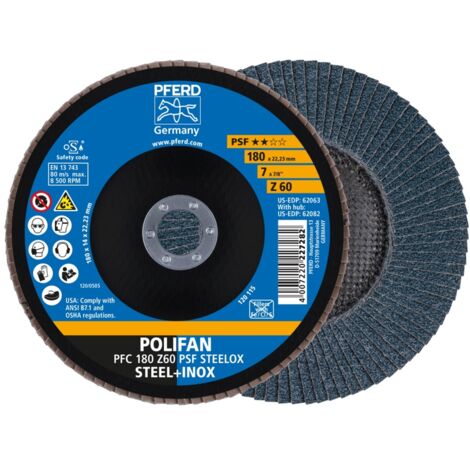 PFERD POLIFAN Fächerscheibe PFC 180x22,23 mm konisch Z60 Uni.-Linie PSF STEELOX Stahl/Edelstahl
