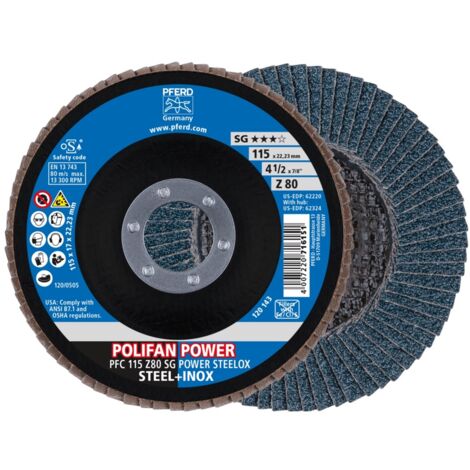 PFERD POLIFAN POWER Fächerscheibe PFC 115x22,23 mm konisch Z80 SG STEELOX Stahl/Edelstahl