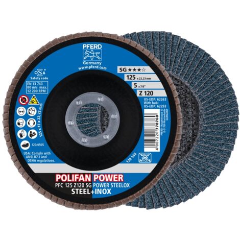 PFERD POLIFAN POWER Fächerscheibe PFC 125x22,23 mm konisch Z120 SG STEELOX Stahl/Edelstahl