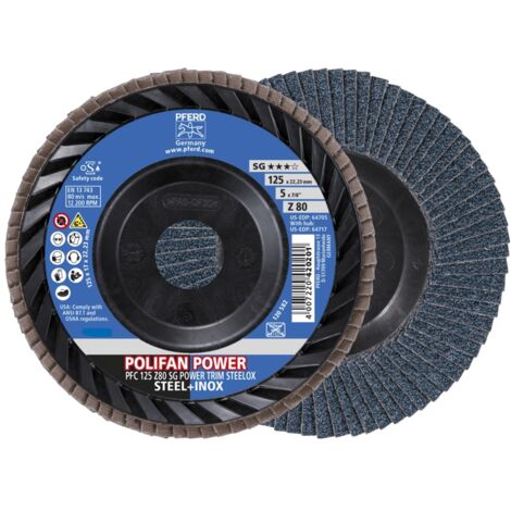 PFERD POLIFAN POWER Fächerscheibe PFC 125x22,23 mm konisch Z80 Leistungslinie SG TRIM STEELOX für Stahl/Edelstahl