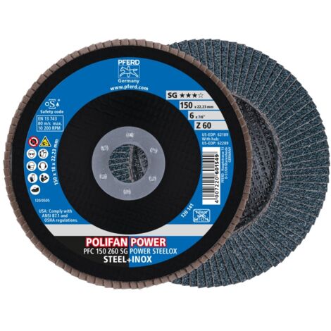 PFERD POLIFAN POWER Fächerscheibe PFC 150x22,23 mm konisch Z60 SG STEELOX Stahl/Edelstahl