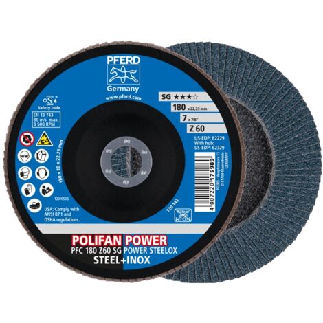 PFERD POLIFAN POWER Fächerscheibe PFC 180x22,23 mm konisch Z60 SG STEELOX Stahl/Edelstahl