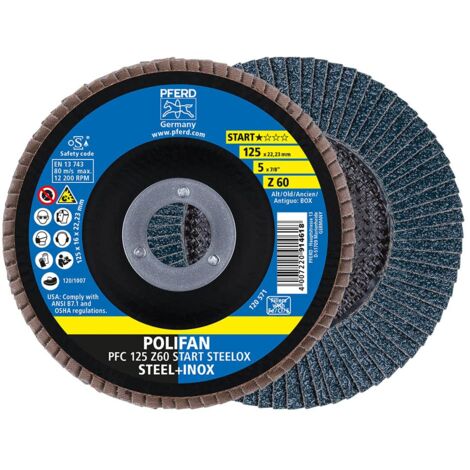 PFERD POLIFAN-Z-Box – 10 Dischi lamellari 125 mm, Z60, Foro 22,23 mm, 69300935 – per Alte Prestazioni di Taglio e Lunga Durata Acciaio (Inox), x Fächerscheibe Bohrung