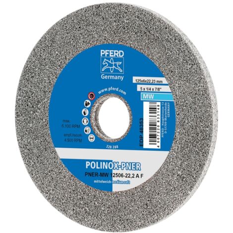 PFERD POLINOX verpresstes Vlies-Rad PNER Ø 125x6 mm Bohrung-Ø 22,23 mm Mittelweich A Fein für Finish