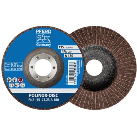 PFERD POLINOX Vlies-Schleifdisc PNZ Ø 115 mm Bohrung-Ø 22,23 mm A180 für Feinschliff und Finish