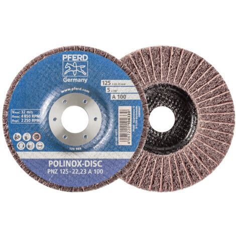PFERD POLINOX Vlies-Schleifdisc PNZ Ø 125 mm Bohrung-Ø 22,23 mm A100 für Feinschliff und Finish