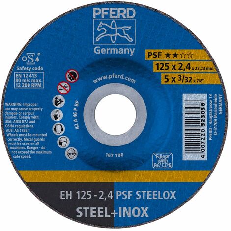 PFERD PSF STEELOX 61720326 Disco da taglio con centro depresso 125 mm 25 pz. Acciaio inox, Acciaio