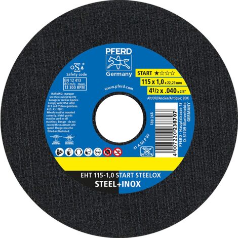 PFERD Scatola di dischi da taglio da 1,0 mm, 10 dischi da taglio 115 x 1,0 x 22,23 mm, in pratica scatola di latta 69121067, per un'elevata capacità di taglio e una solida durata su acciaio e acciaio 