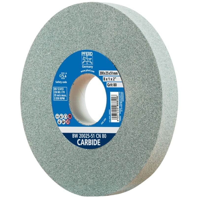 PFERD TOOLS Schleifbockscheibe Ø 200x25 mm Bohrung-Ø 51 mm SiC80 für harte Materialien z.B. Hartmetall