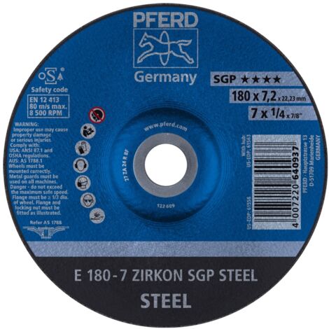 PFERD Schruppscheibe E 180x7,2x22,23 mm ZIRKON Speziallinie SGP STEEL für Stahl