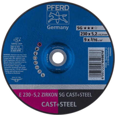 PFERD Schruppscheibe E 230x5,2x22,23 mm ZIRKON Leistungslinie SG CAST+STEEL für Guss/Stahl