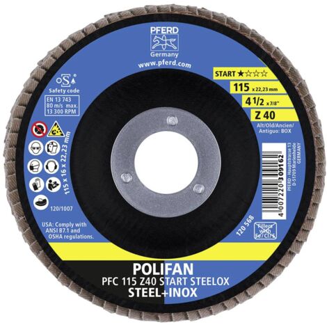 PFERD TOOLS 69300936 PFC 115 Z 40 START STEELOX Disco con falde Diametro 115 mm Ø foro 22.23 mm Dimensione dei grani 40