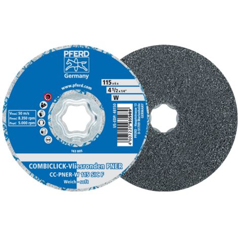 PFERD TOOLS COMBICLICK verpresste Vliesronde CC PNER Ø 115 mm Weich SIC Fein für Finish 5 Stk