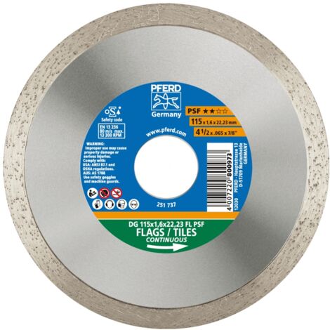 PFERD TOOLS Diamant-Trennscheibe DG FL 115x1,6x22,23 mm PSF z. Trennen v. Fliesen, hohe Schnittqualität