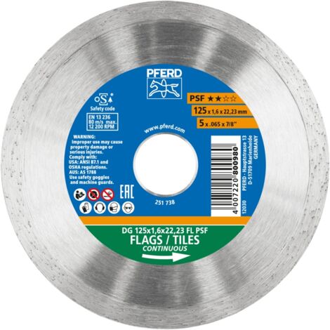 PFERD TOOLS Diamant-Trennscheibe DG FL 125x1,6x22,23 mm PSF z. Trennen v. Fliesen, hohe Schnittqualität