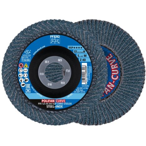PFERD TOOLS POLIFAN CURVE Fächerscheibe PFR 125x22,23 mm Breite M Z40 SGP STEELOX für Stahl/Edelstahl 2 Stk