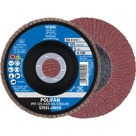 PFERD TOOLS POLIFAN Fächerscheibe PFF 125x22,23 mm flach A120 Leistungslinie SG STEELOX Stahl/Edelstahl