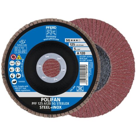 PFERD TOOLS POLIFAN Fächerscheibe PFF 125x22,23 mm flach A120 Uni.-Linie PSF STEELOX Stahl/Edelstahl 10 Stk