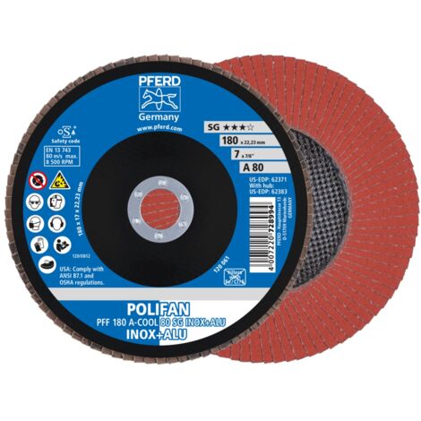 PFERD TOOLS POLIFAN Fächerscheibe PFF 180x22,23 mm flach A-COOL 80 SG INOX+ALU Edelstahl/Alu