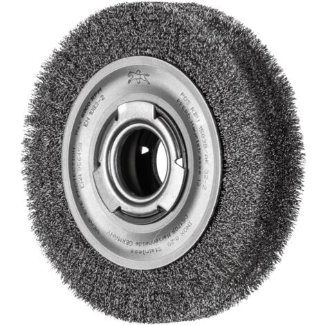 PFERD TOOLS Rundbürste breit ungezopft RBU Ø150x38xvariable Bohrung Edelstahl-Draht-Ø0,20 Schleifbock