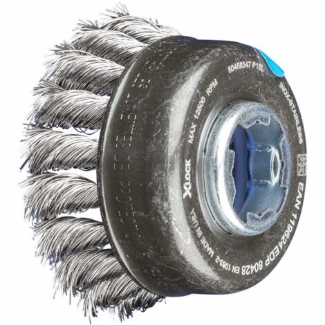 PFERD Topfbürste gezopft TBG Ø 65 mm Bohrung 22,2 mm/X-LOCK Edelstahl-Draht-Ø 0,35 mm Winkelschleifer
