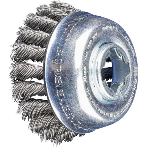 PFERD Topfbürste gezopft TBG Ø 80 mm, Bohrung 22,2 mm/X-LOCK Stahl-Draht-Ø 0,50 mm, Winkelschleifer