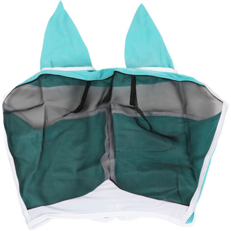 Pferdebremsenmaske mit Ohren, UV-Schutz, atmungsaktiv und dehnbar, abnehmbar, blau und grün, Größe L