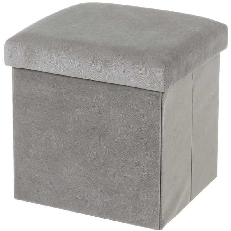 

Púff arcón plegable gris perla vintage de terciopelo de 38x38x38 cm