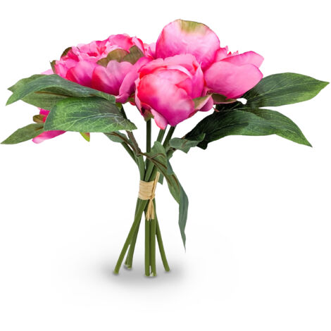 Pfingstrosen Strauß künstlich 30 cm - fuchsia - Deko Blumenstrauß gebunden - Strauß Kunst Päonie Dekorpflanze Kunstblumen Blumen Bouquet künstlich