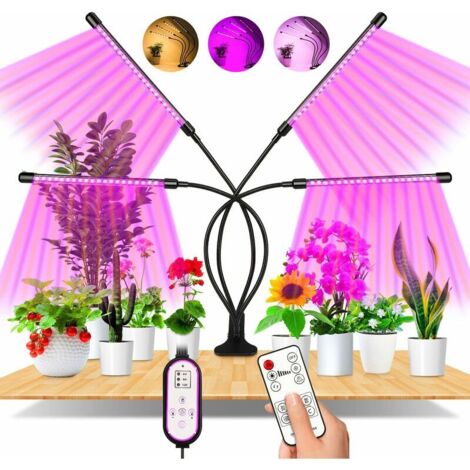 Pflanzenlampe, 80 LEDs, 360°-Gartenbaubeleuchtung mit 4 Leuchtenköpfen, Vollspektrum-Pflanzenwachstumslampe mit automatischer Zeitschaltuhr - EIN/AUS 4H/8H/12H [Energieklasse]