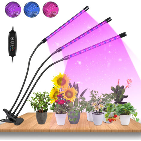 Pflanzenlampe LED 30W Pflanzenlicht 60 LEDs Pflanzenleuchte Wachstumslampe Wachsen licht Vollspektrum mit 10 Stufen. 3 Modi. 3 Heads Wachstumslampe mit Zeitschaltuhr für Gartenarbeit Bonsais