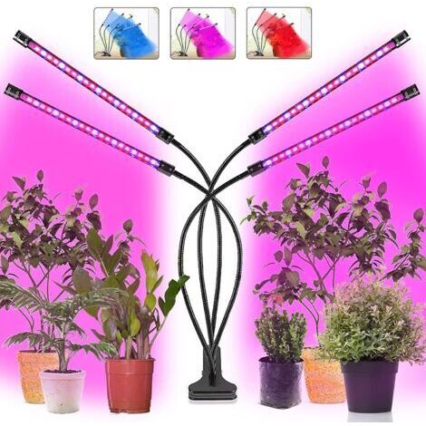 Pflanzenlampe, Wachstumslampe mit 4 Köpfen und 72 LEDs, Gartenlampe mit automatischem Timer (4/8/12 Stunden), 3 Betriebsmodi und 5 Helligkeitsstufen, USB-Ladefunktion, 360° drehbar.