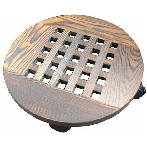 Pflanzenständer aus Holz – runder Blumentopfsockel aus massivem Holz mit Rädern, mobiler Blumenständersockel mit Rad, Blumentopfständer für Pflanzen (25 cm)