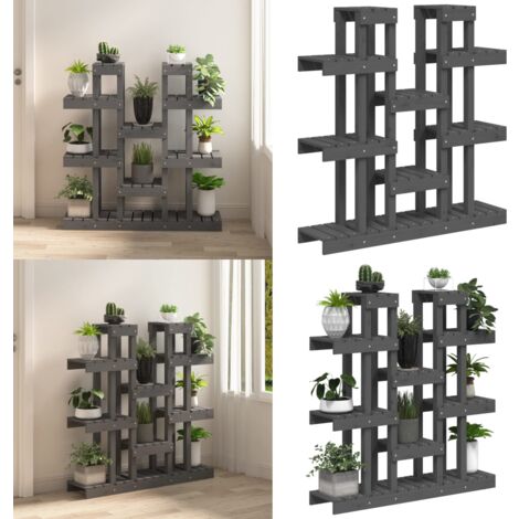 Pflanzenständer Grau 104,5x25x109,5 cm Massivholz Kiefer - Holzpflanzständer - Kiefernholzhändler - Blumenschrank - Balkonmöbel - Gartenregal - Home & Living