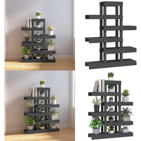 Pflanzenständer Grau 85x25x109,5 cm Massivholz Kiefer - Blumenständer - Holzkiste - Pflanzenregal - Balkonmöbel - Gartenmöbel - Home & Living